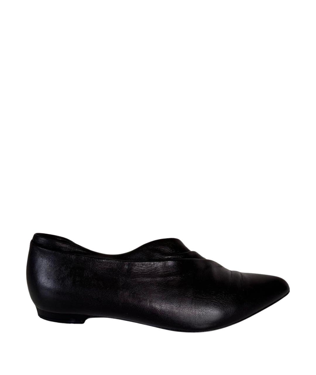 LANVIN Черные кожаные лодочки на низком каблуке, фото 1
