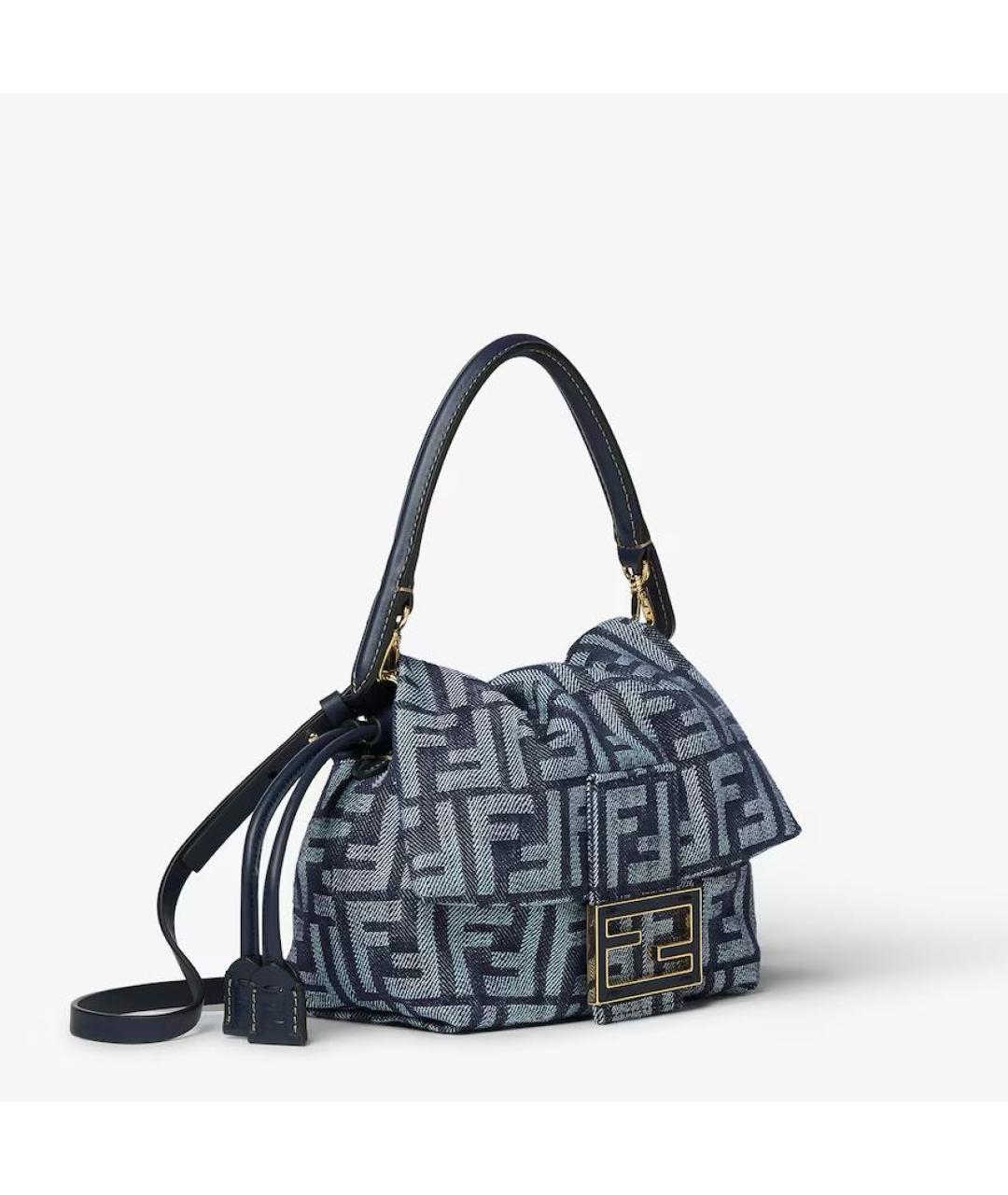 FENDI Темно-синяя жаккардовая сумка с короткими ручками, фото 2