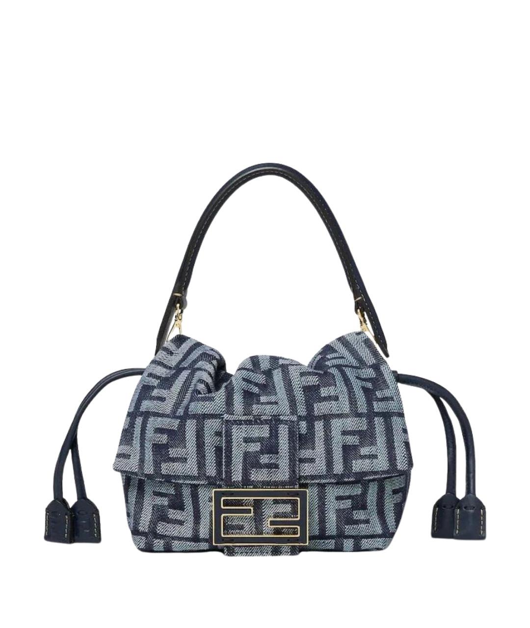 FENDI Темно-синяя жаккардовая сумка с короткими ручками, фото 1