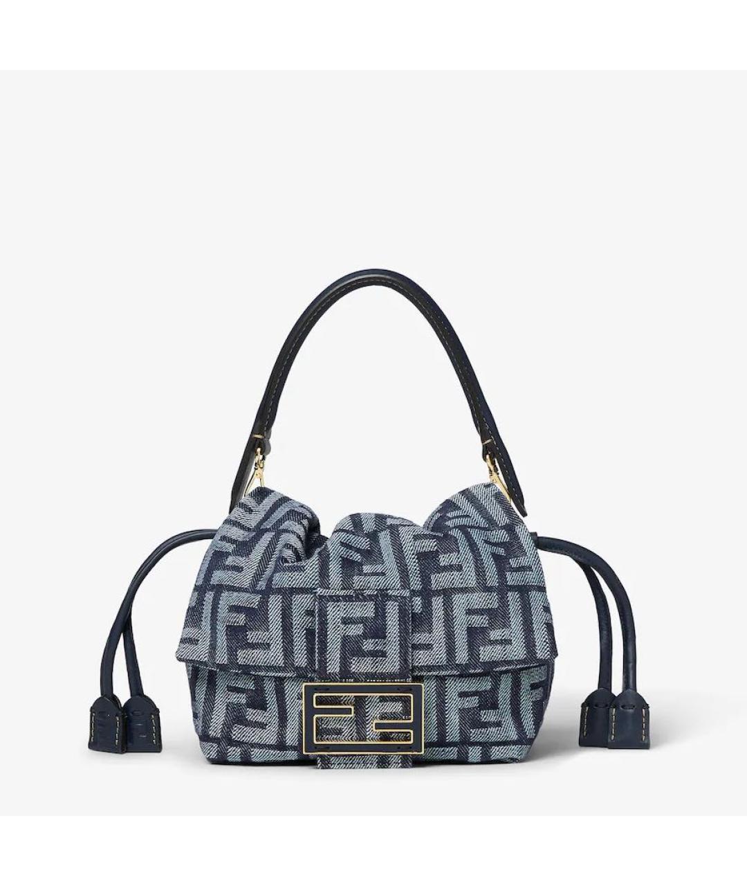 FENDI Темно-синяя жаккардовая сумка с короткими ручками, фото 6