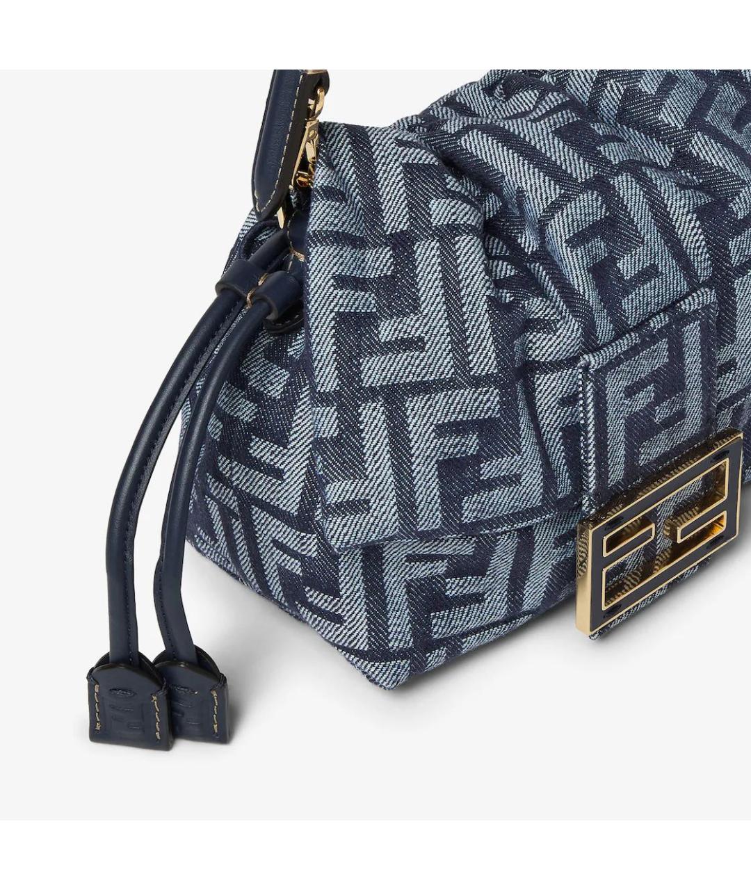 FENDI Темно-синяя жаккардовая сумка с короткими ручками, фото 5
