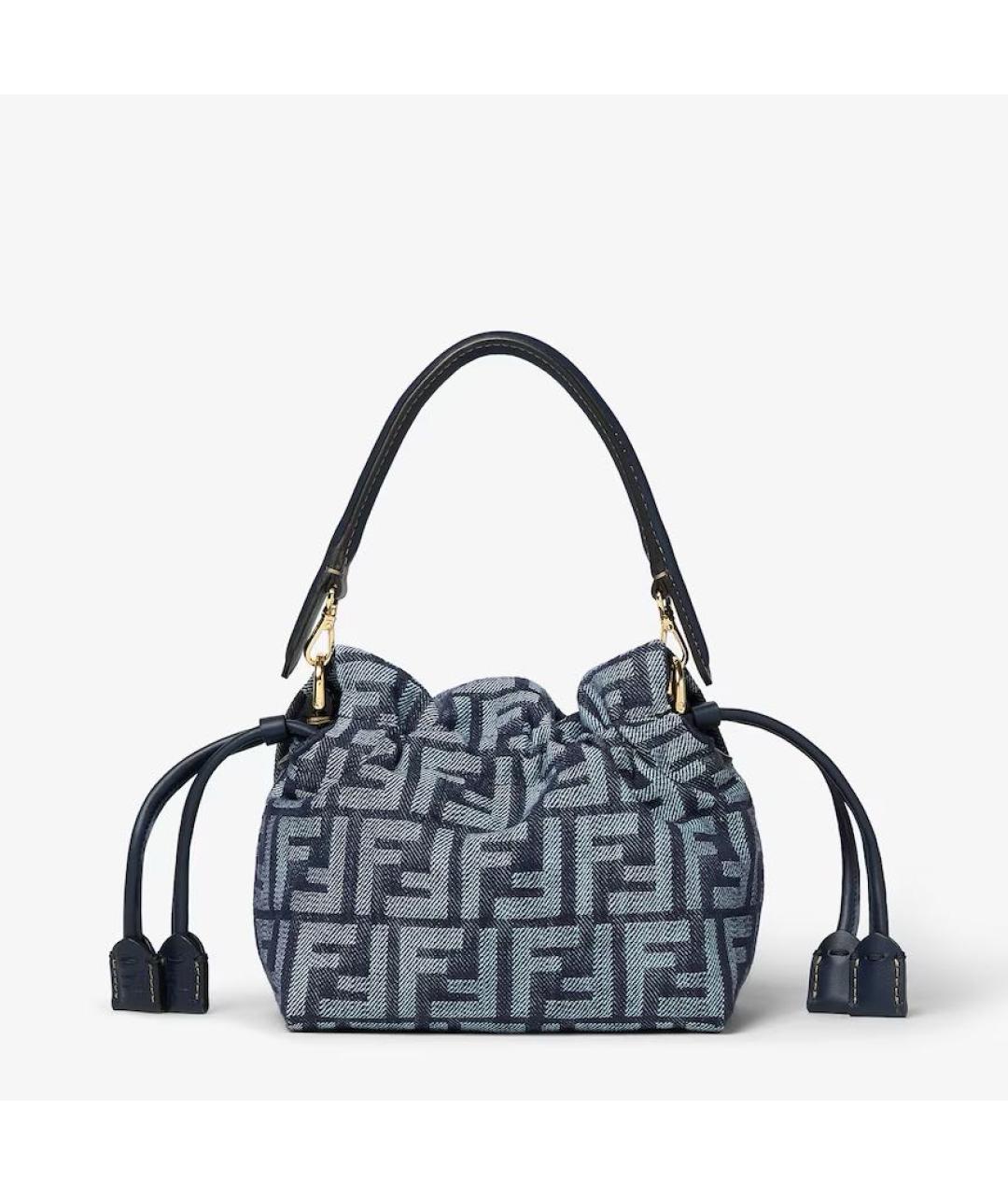 FENDI Темно-синяя жаккардовая сумка с короткими ручками, фото 3