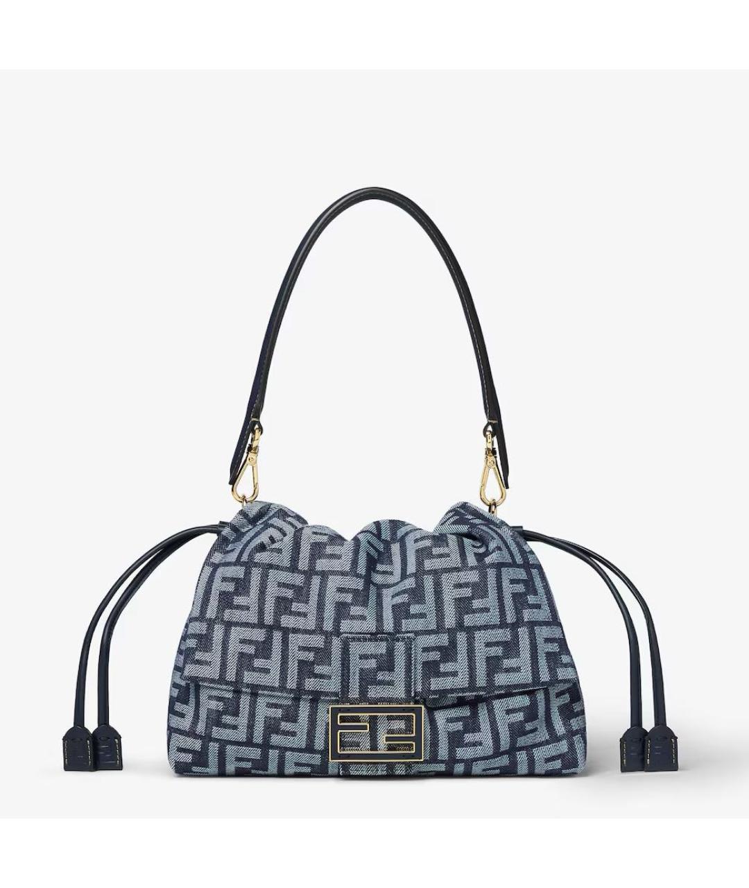 FENDI Темно-синяя жаккардовая сумка с короткими ручками, фото 6