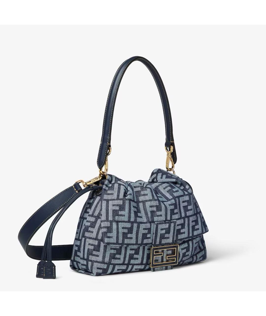 FENDI Темно-синяя жаккардовая сумка с короткими ручками, фото 2