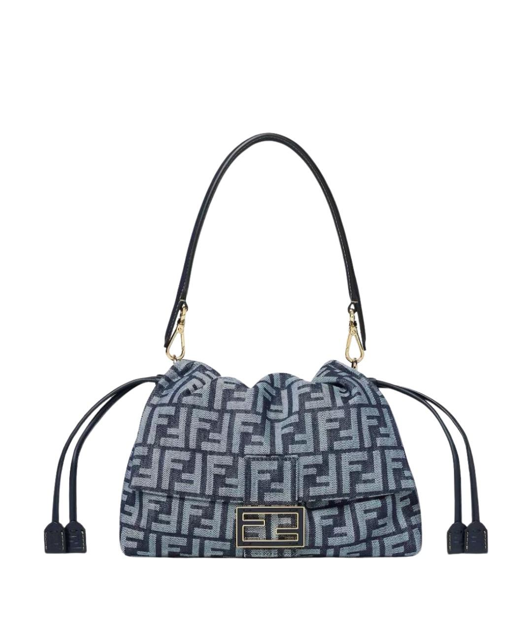 FENDI Темно-синяя жаккардовая сумка с короткими ручками, фото 1