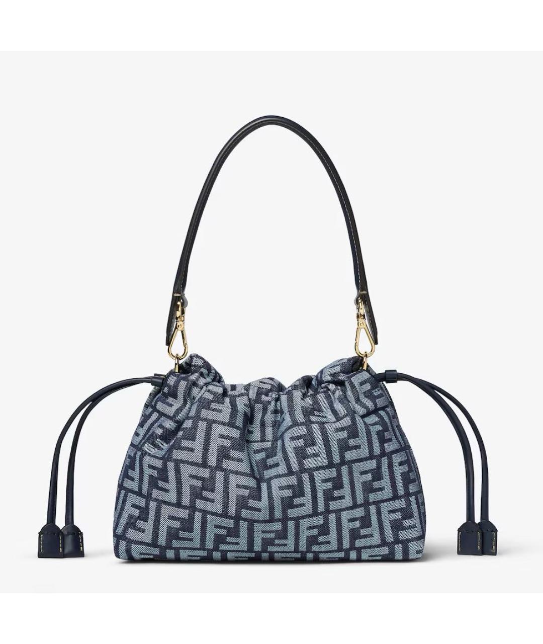 FENDI Темно-синяя жаккардовая сумка с короткими ручками, фото 3