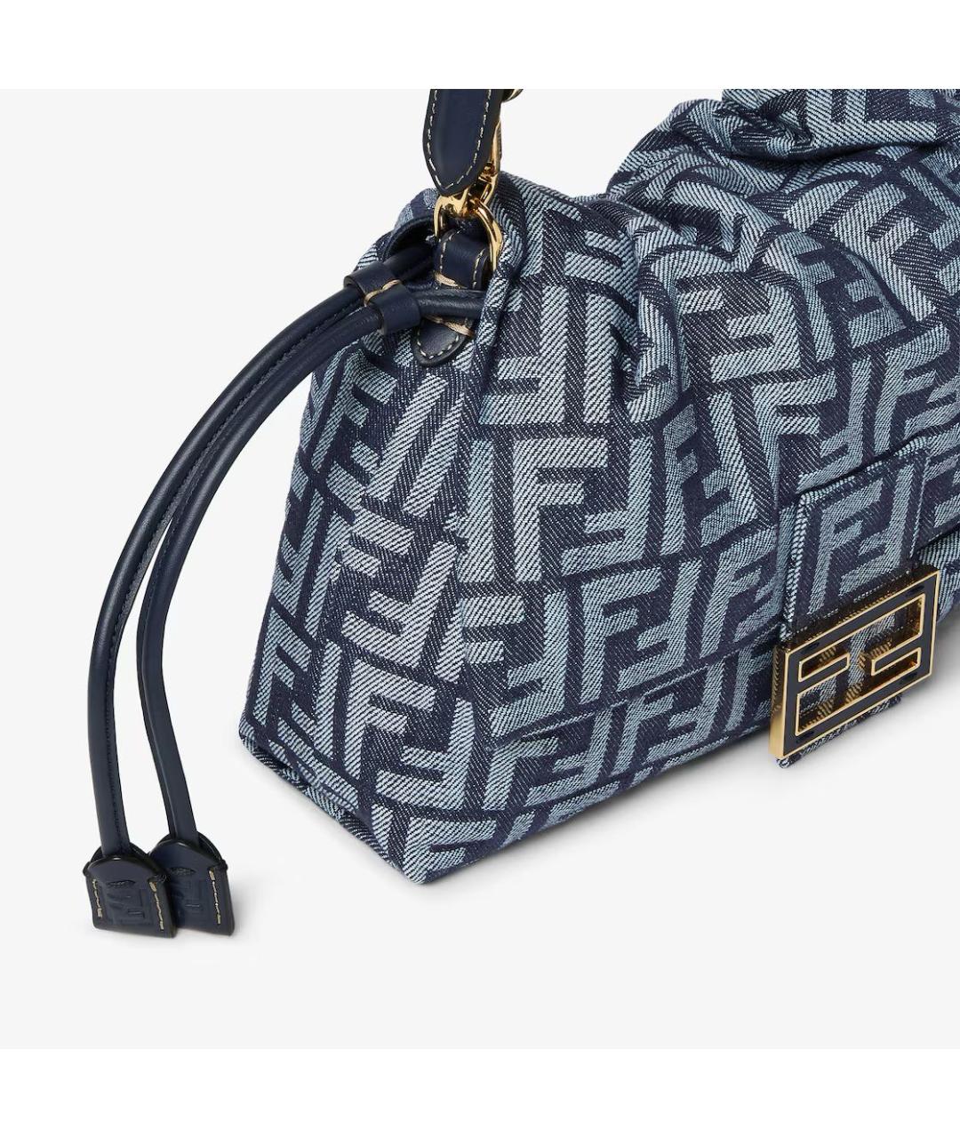 FENDI Темно-синяя жаккардовая сумка с короткими ручками, фото 5