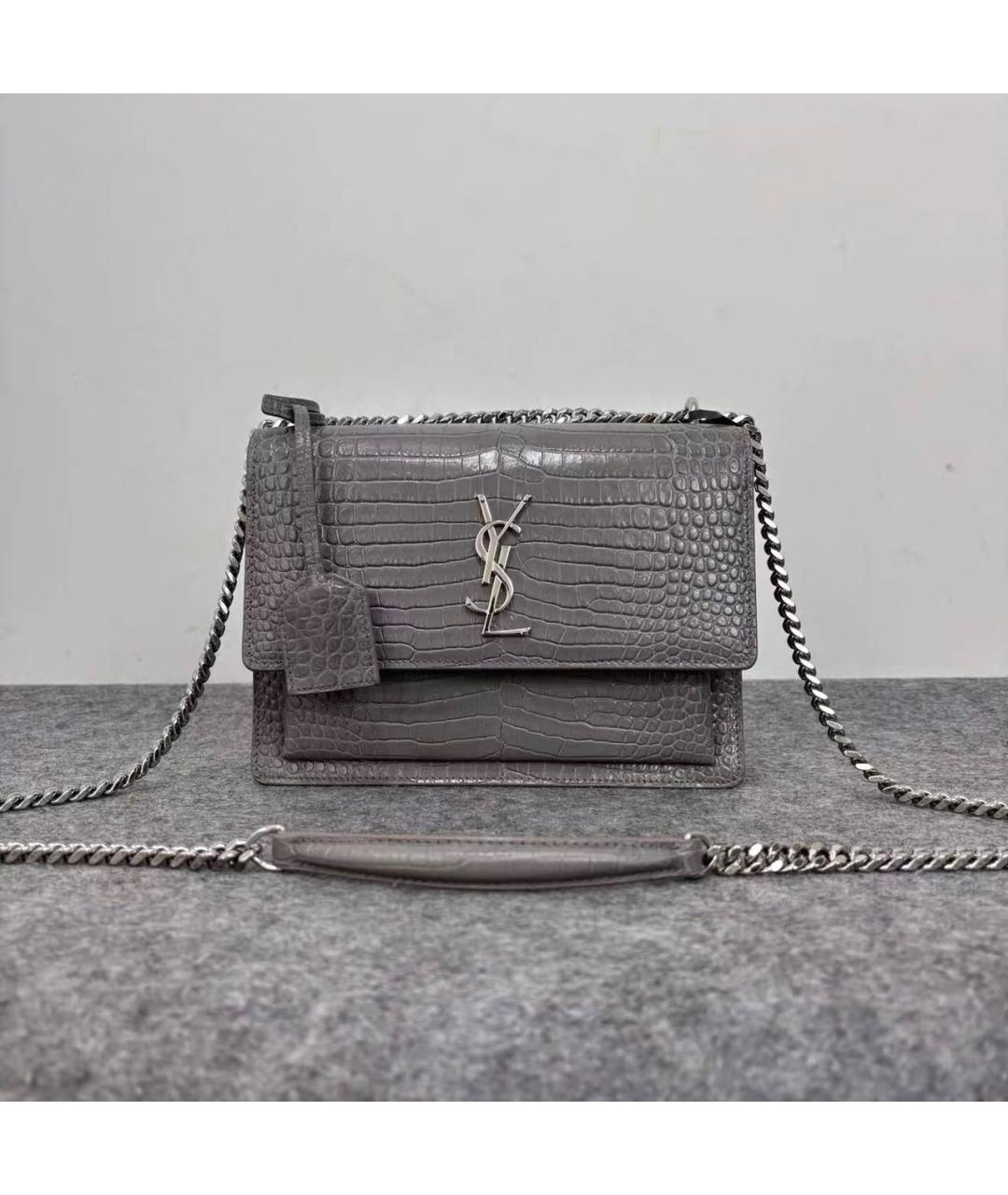 SAINT LAURENT Антрацитовая кожаная сумка через плечо, фото 9