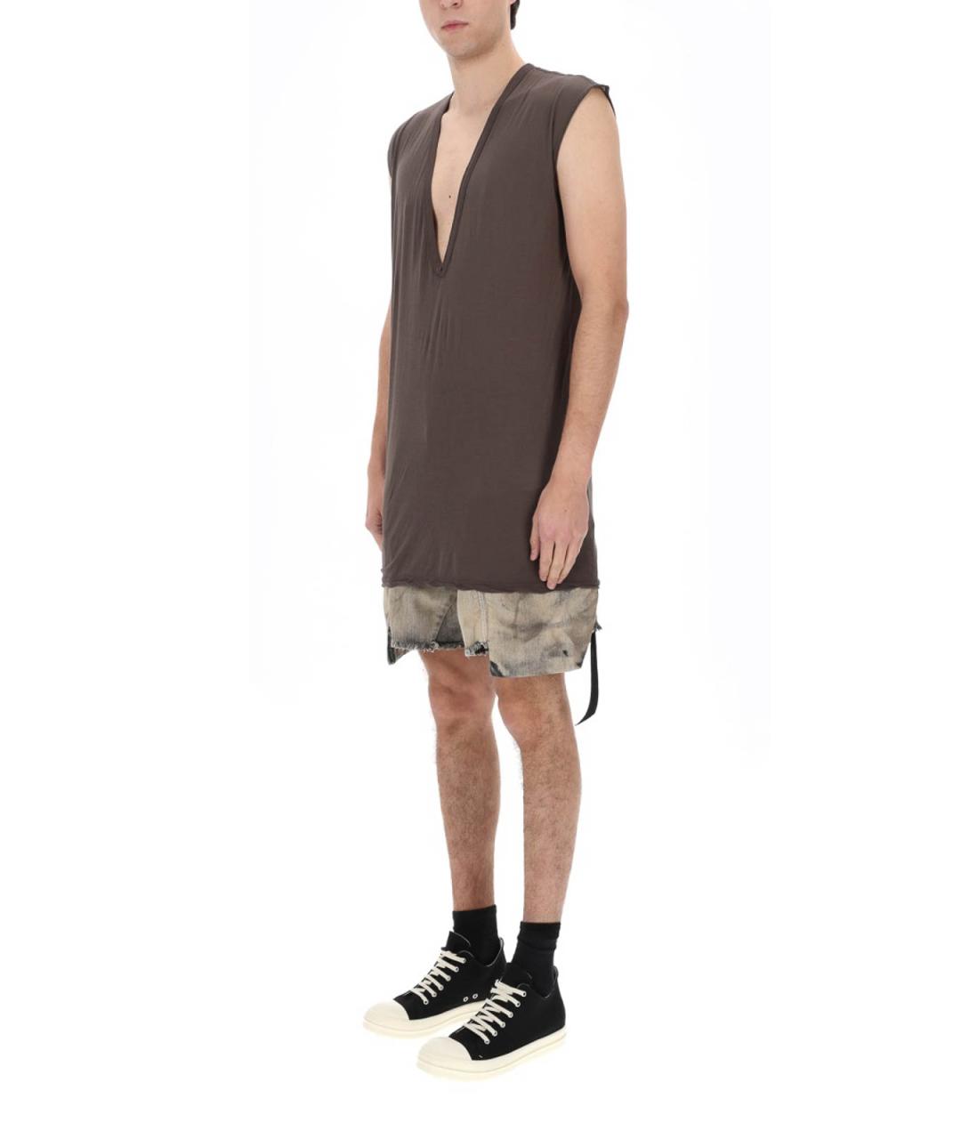 RICK OWENS Коричневая хлопковая футболка, фото 2