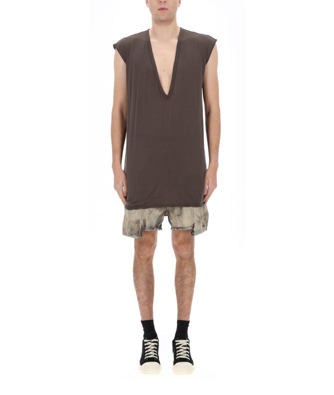 RICK OWENS Коричневая хлопковая футболка, фото 4