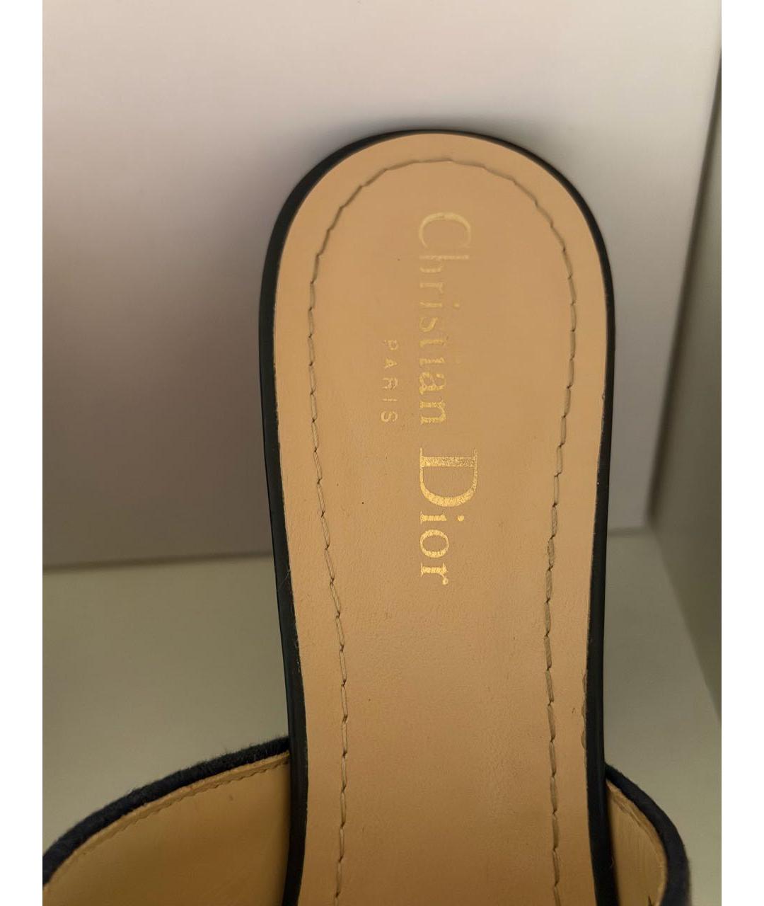 CHRISTIAN DIOR Темно-синие кожаные босоножки, фото 7