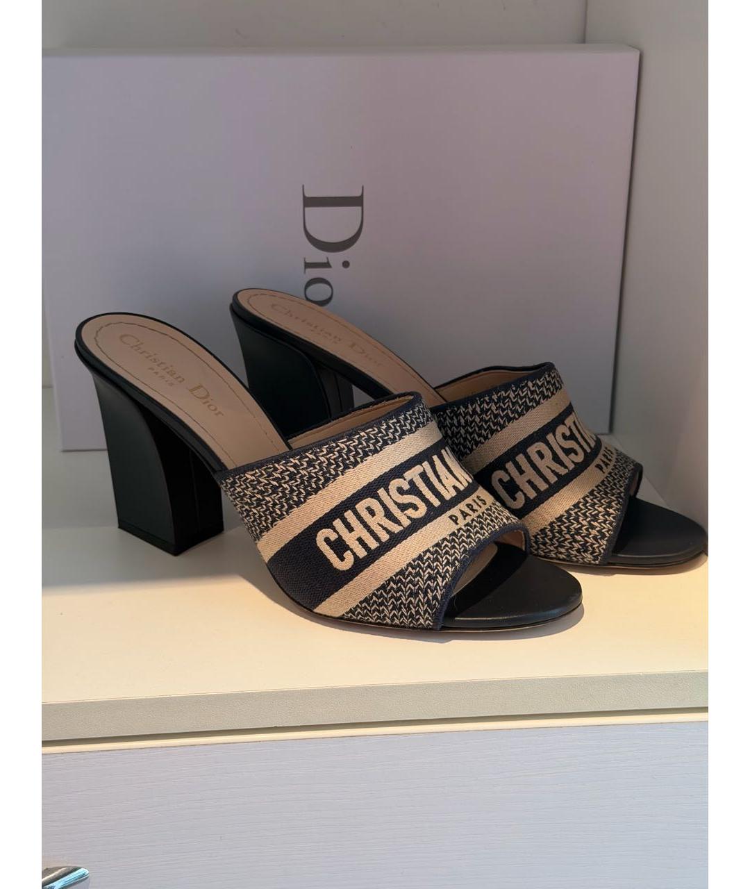 CHRISTIAN DIOR Темно-синие кожаные босоножки, фото 9