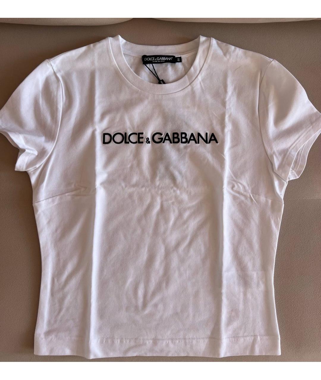 DOLCE&GABBANA Белая хлопко-эластановая футболка, фото 4