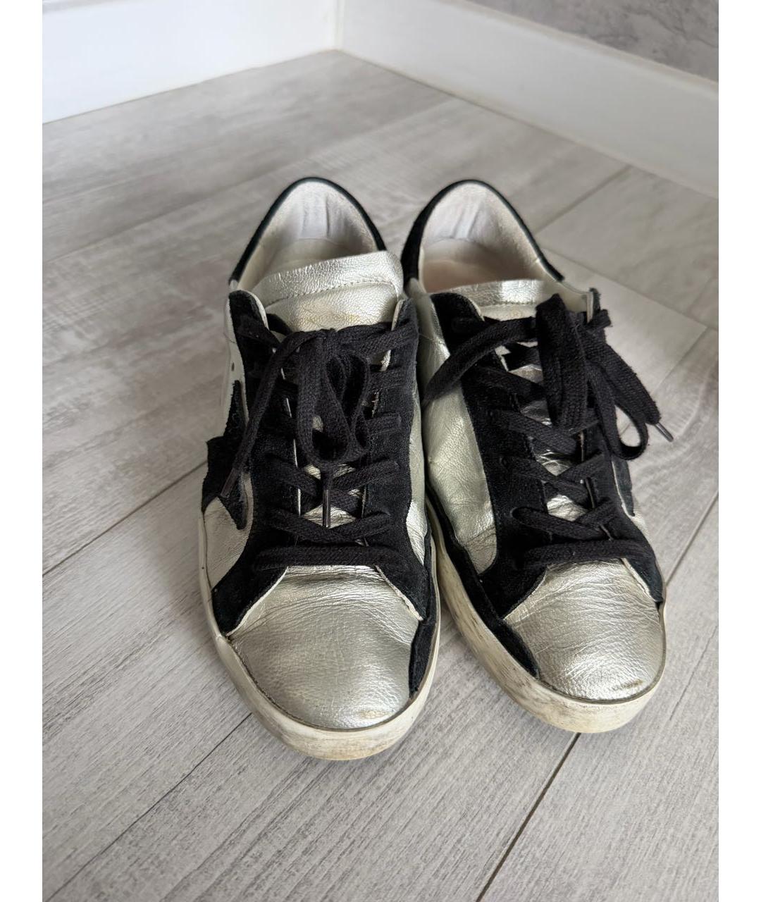 GOLDEN GOOSE Серебряные кожаные кеды, фото 3