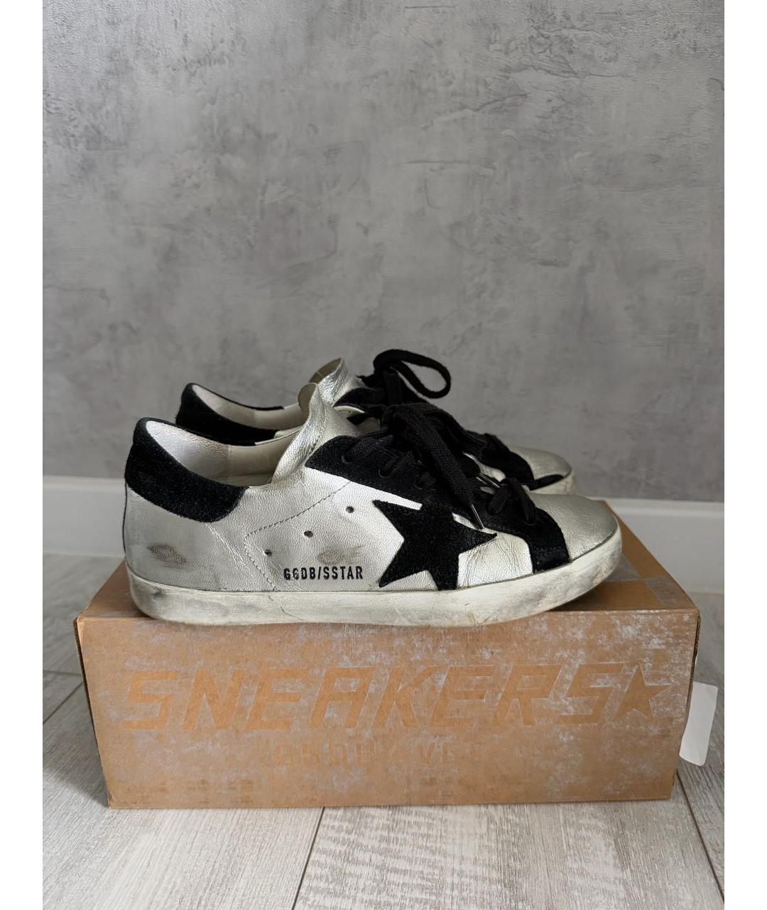 GOLDEN GOOSE Серебряные кожаные кеды, фото 7