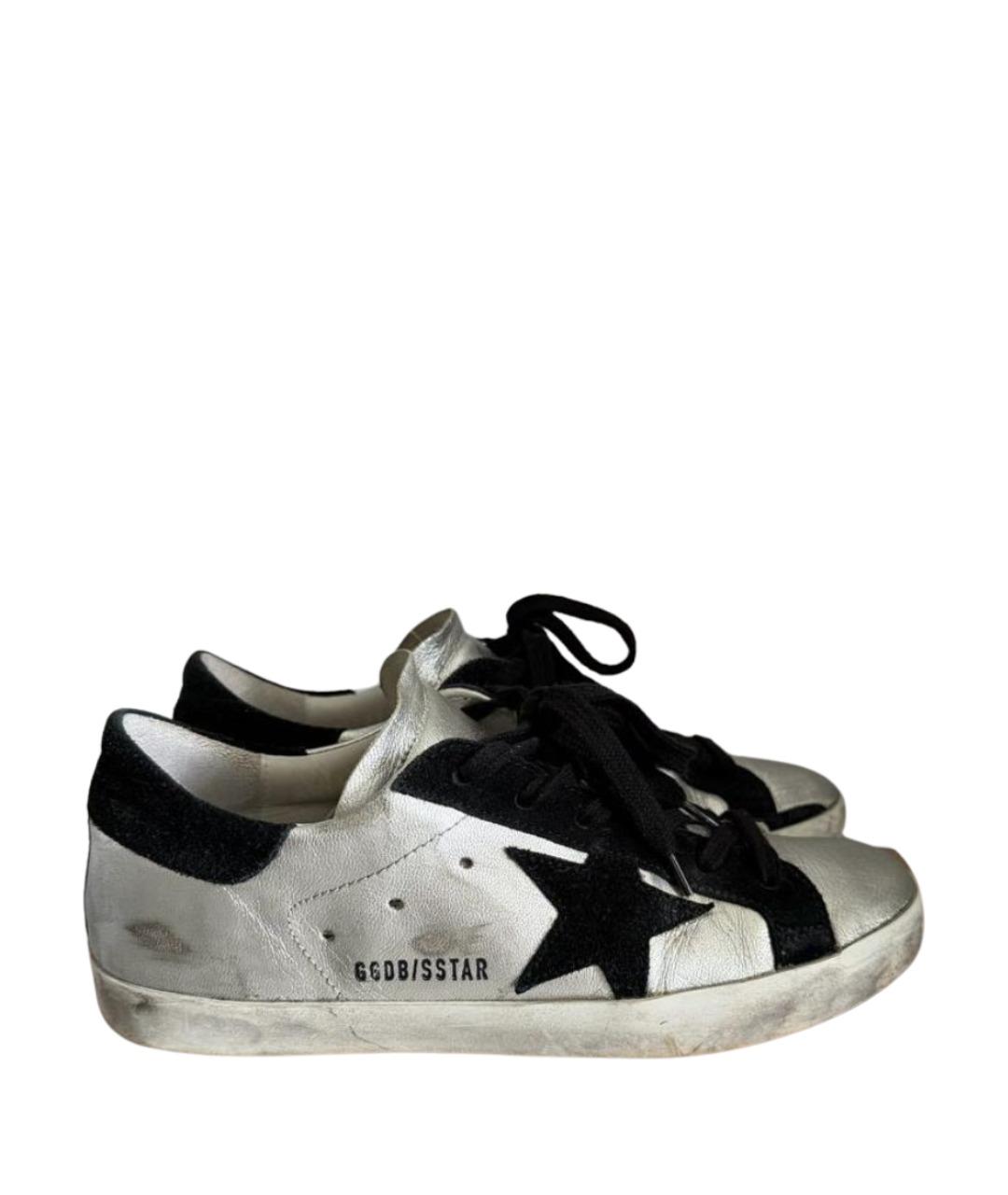 GOLDEN GOOSE Серебряные кожаные кеды, фото 1
