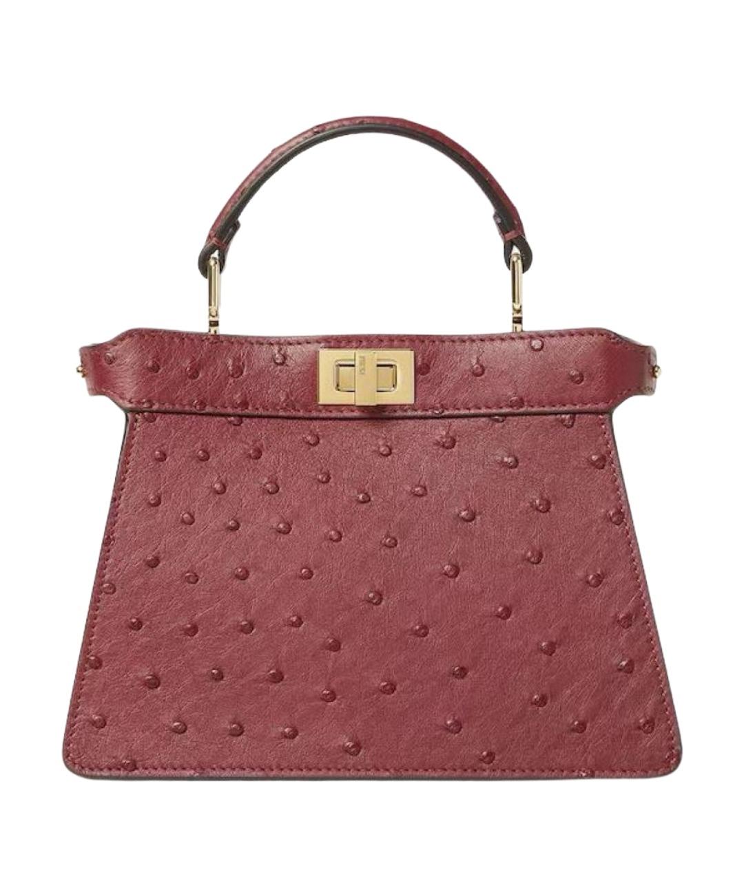 FENDI Бордовая сумка с короткими ручками из кожи страуса, фото 1
