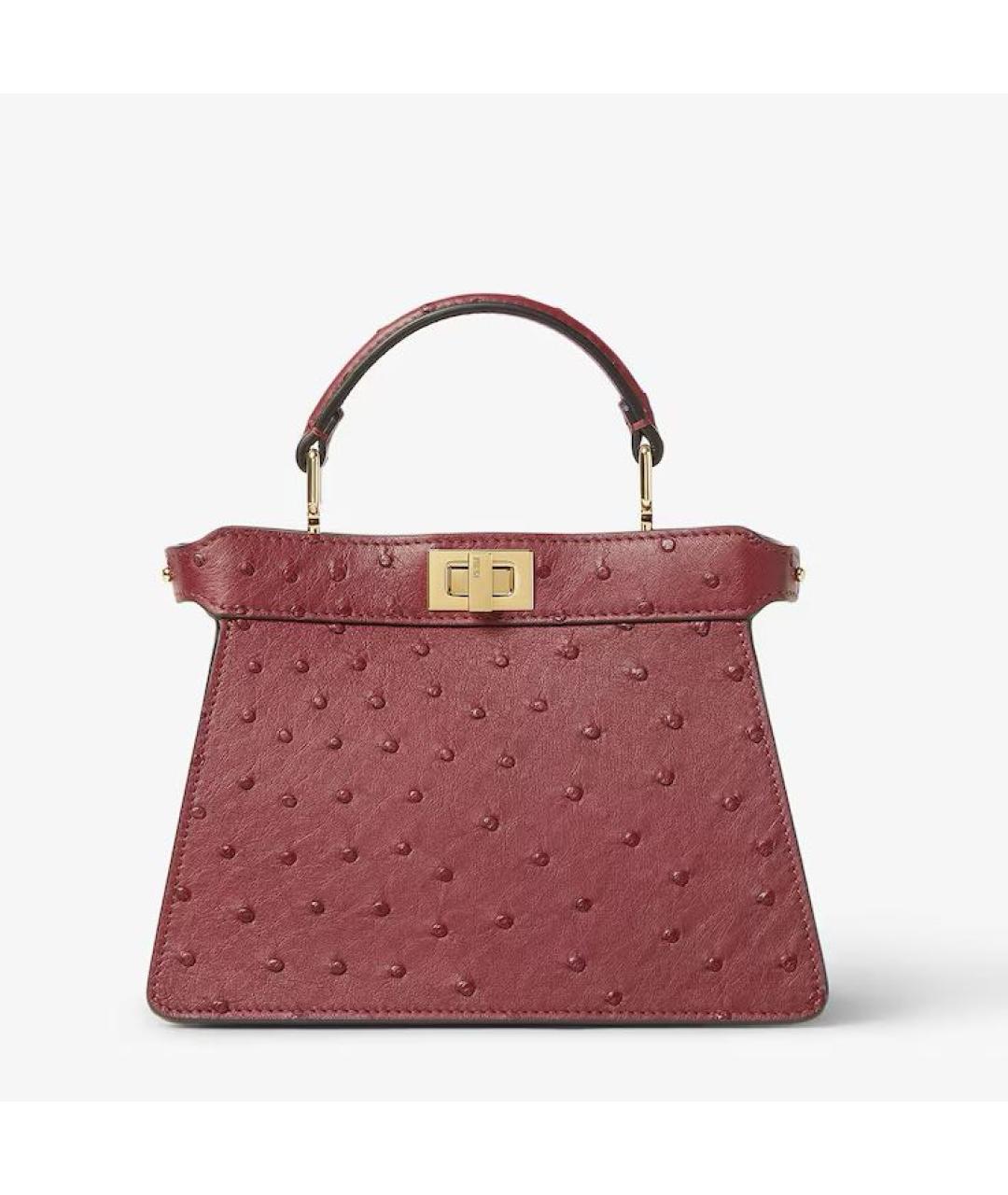 FENDI Бордовая сумка с короткими ручками из кожи страуса, фото 5