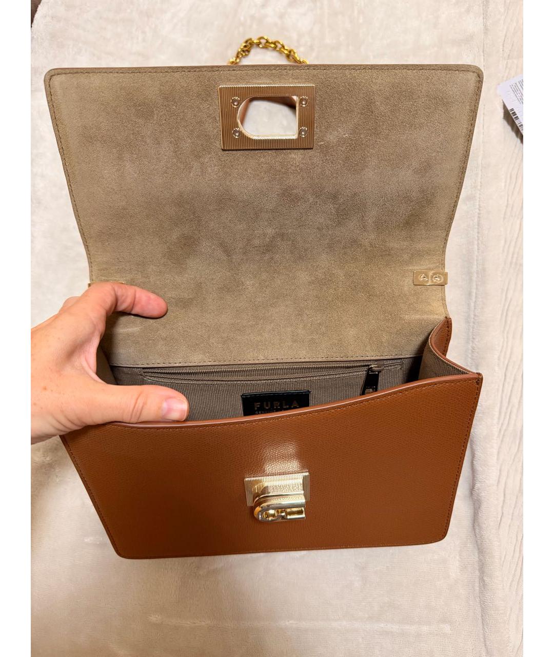 FURLA Коричневая кожаная сумка через плечо, фото 4