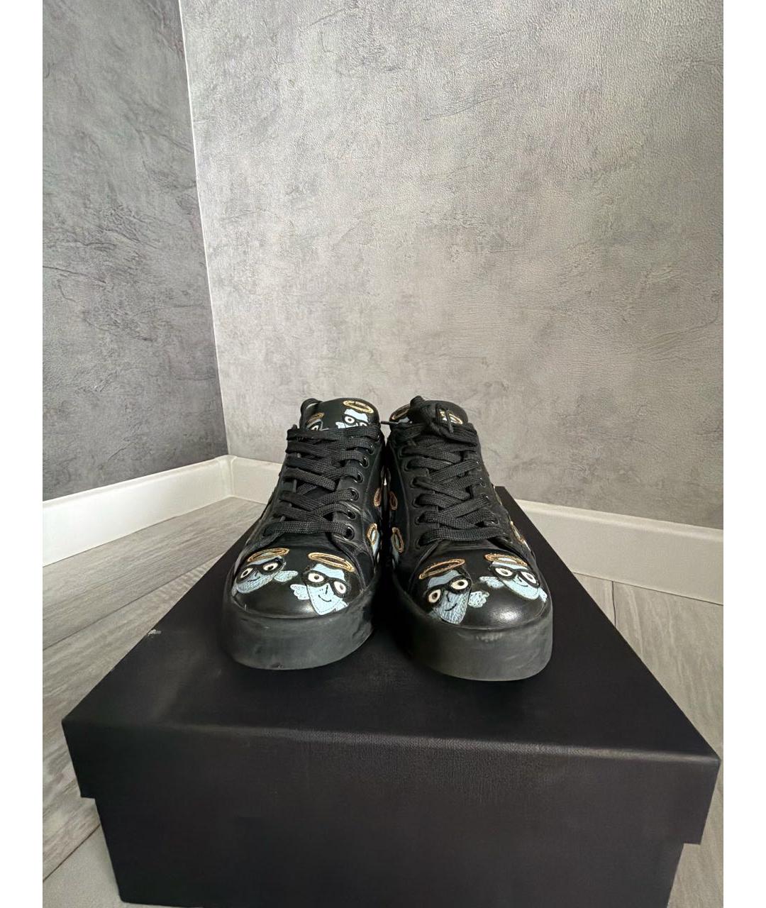 DOLCE&GABBANA Черные кожаные кеды, фото 2