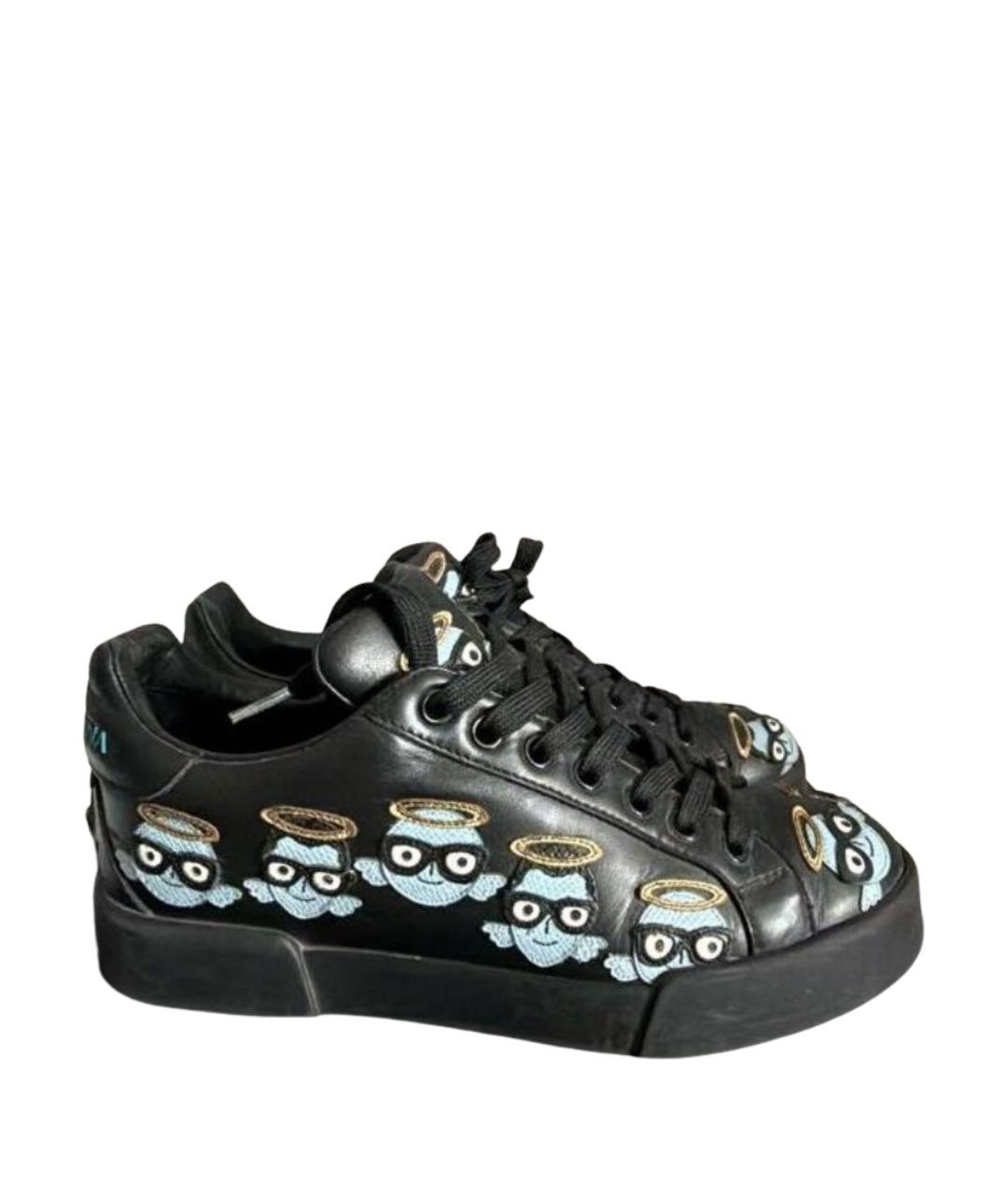 DOLCE&GABBANA Черные кожаные кеды, фото 1