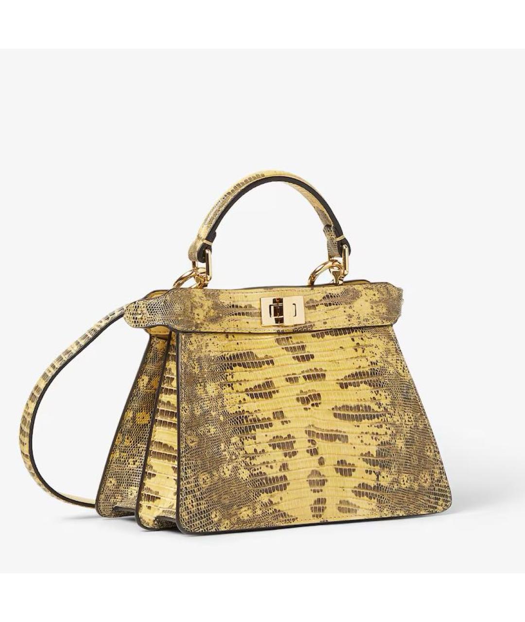 FENDI Желтая сумка с короткими ручками из кожи ящерицы, фото 2