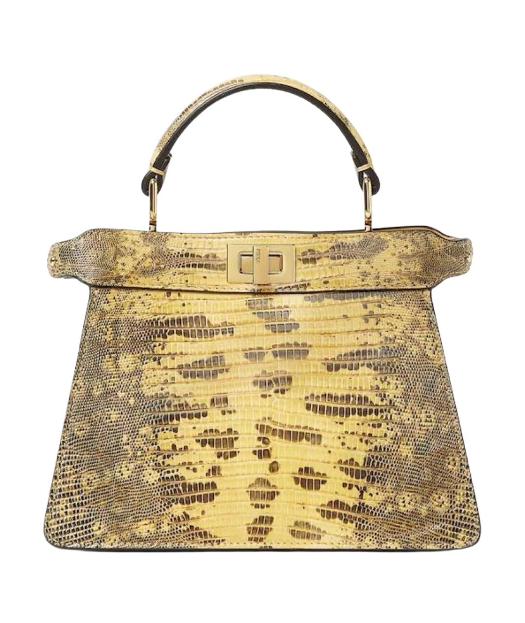 FENDI Желтая сумка с короткими ручками из кожи ящерицы, фото 1