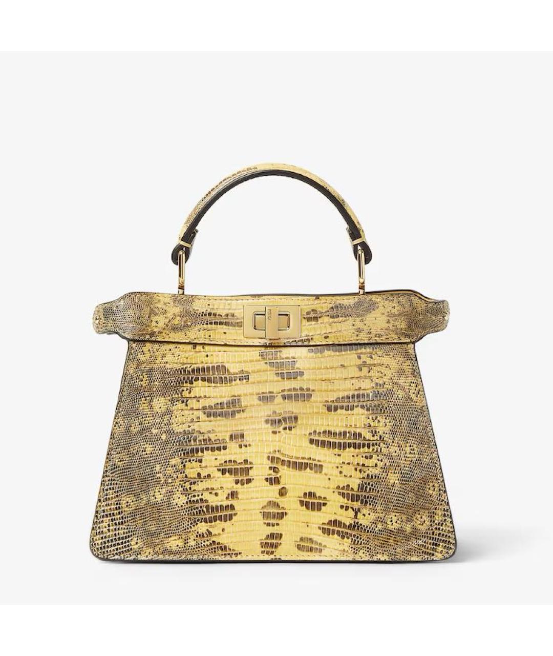 FENDI Желтая сумка с короткими ручками из кожи ящерицы, фото 5