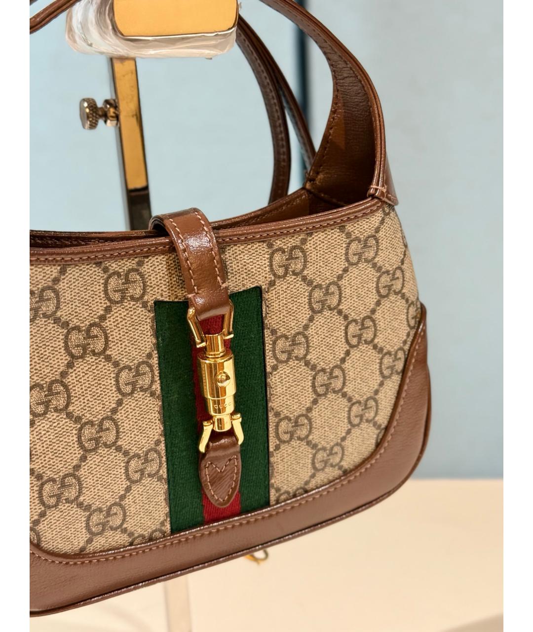 GUCCI Коричневая деним сумка с короткими ручками, фото 4