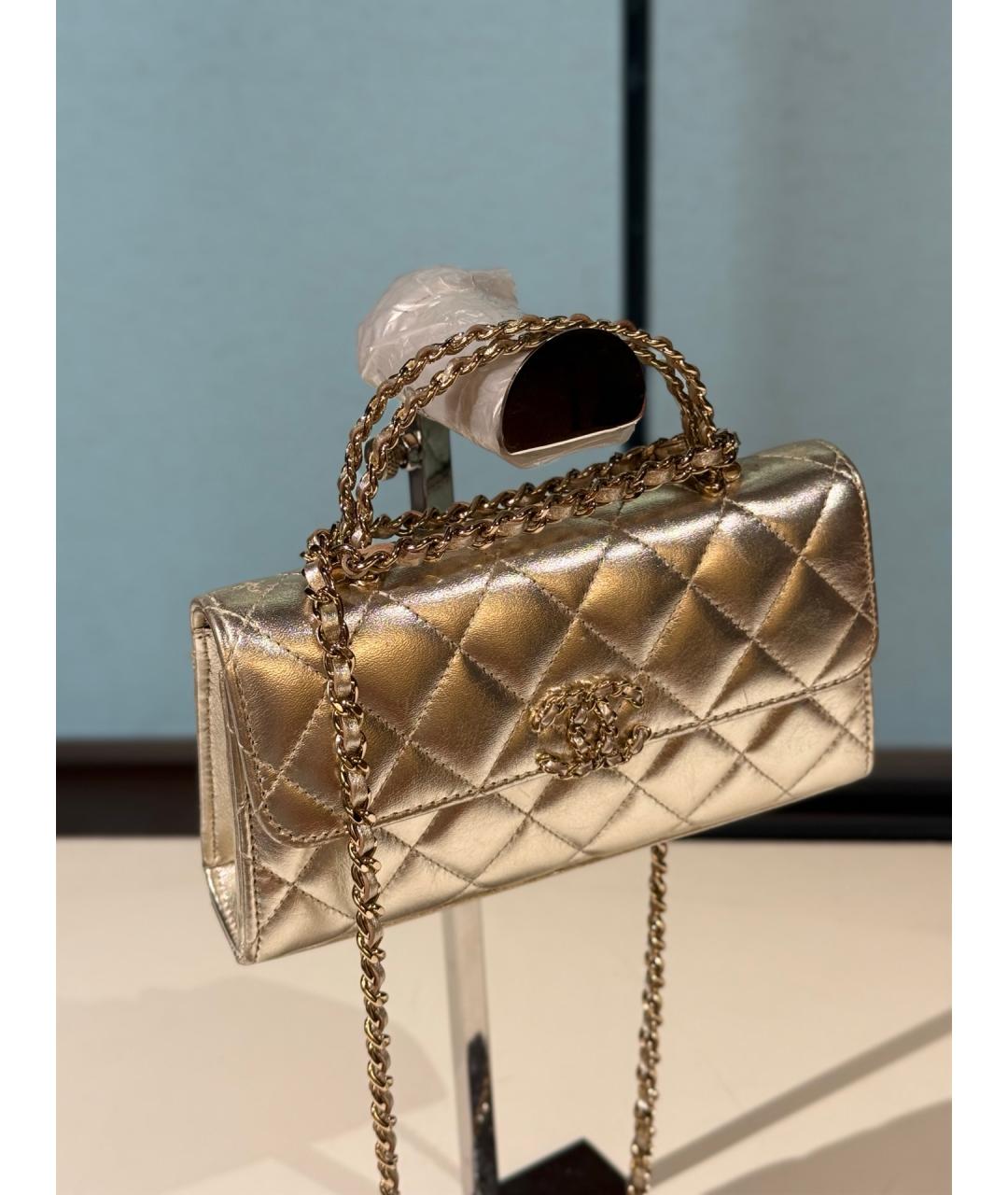 CHANEL Золотая кожаная сумка через плечо, фото 4