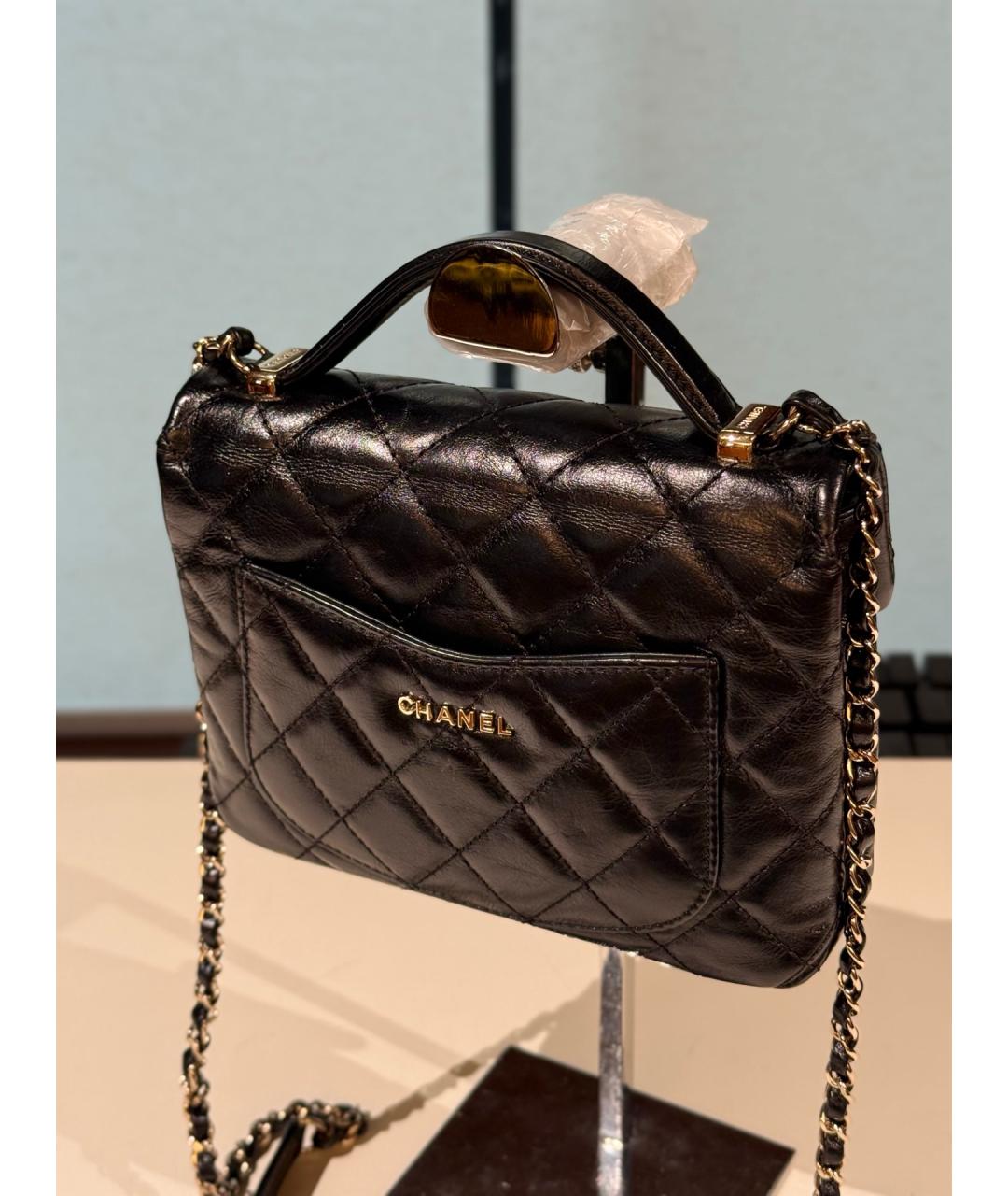 CHANEL Черная кожаная сумка через плечо, фото 6