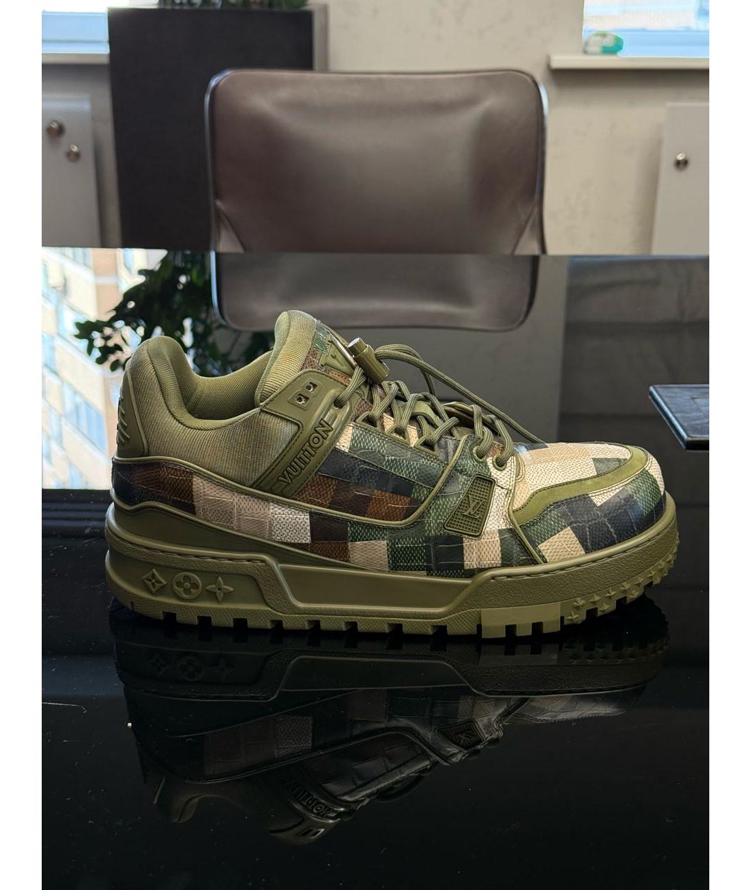 LOUIS VUITTON Зеленые кожаные низкие кроссовки / кеды, фото 5