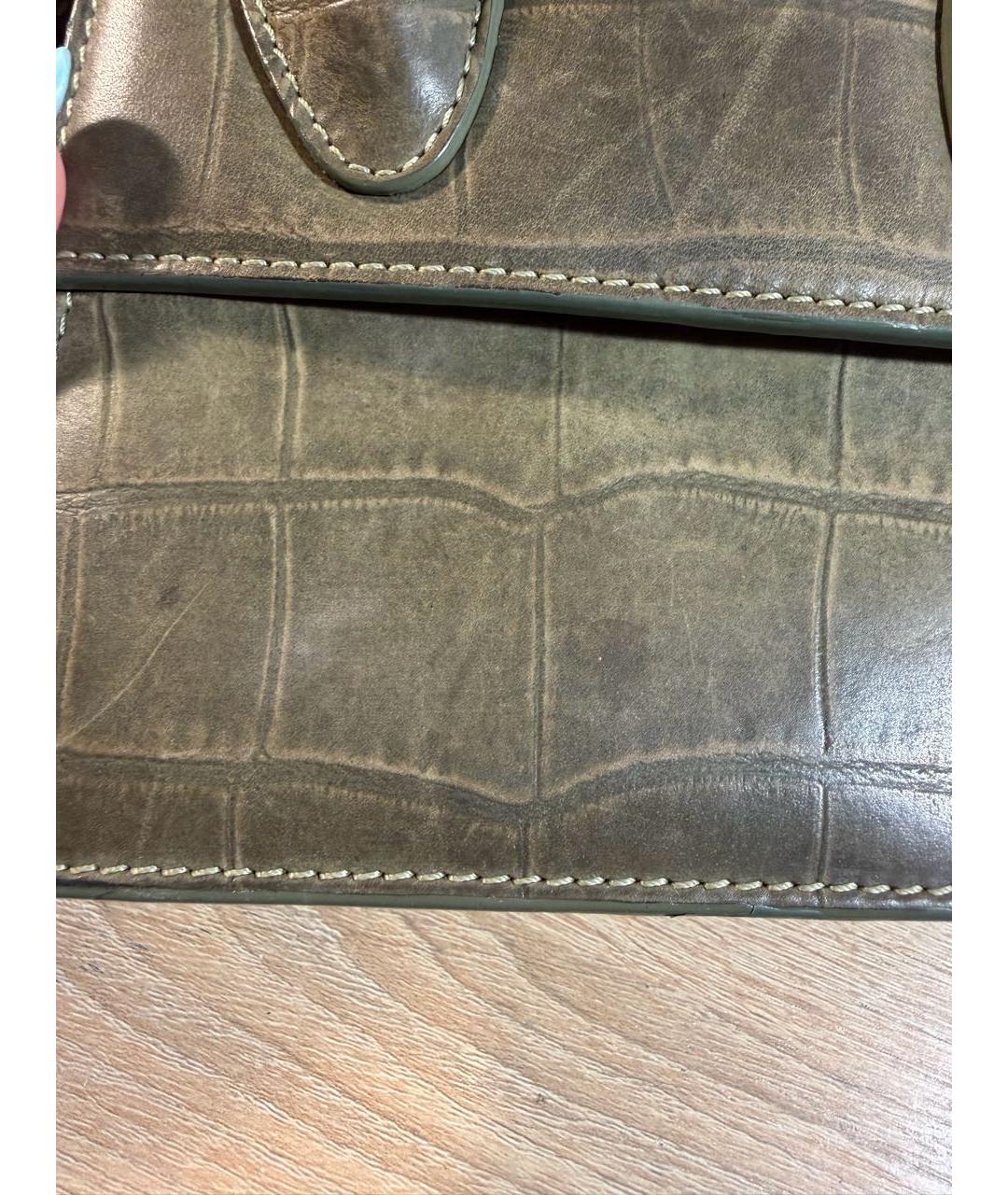 JACQUEMUS Хаки сумка с короткими ручками из кожи крокодила, фото 5
