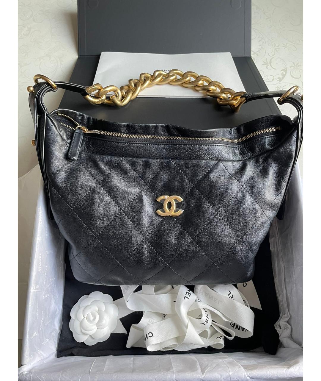 CHANEL Черная кожаная сумка тоут, фото 7