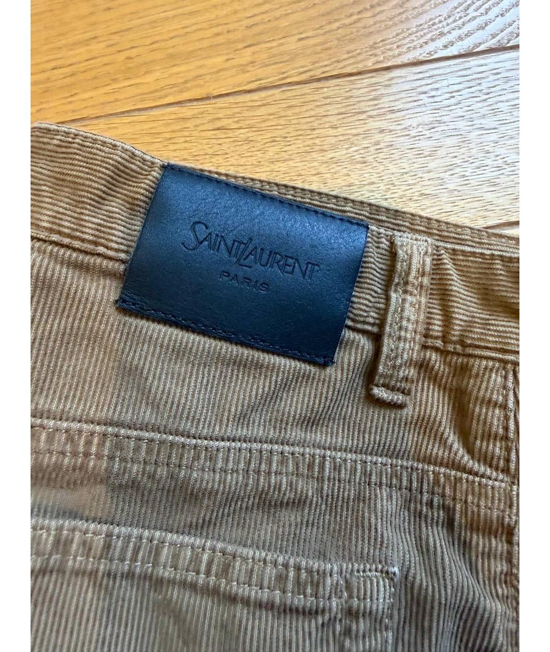 SAINT LAURENT Горчичные велюровые прямые брюки, фото 3