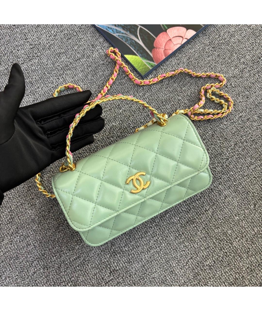 CHANEL Зеленая кожаная сумка через плечо, фото 5