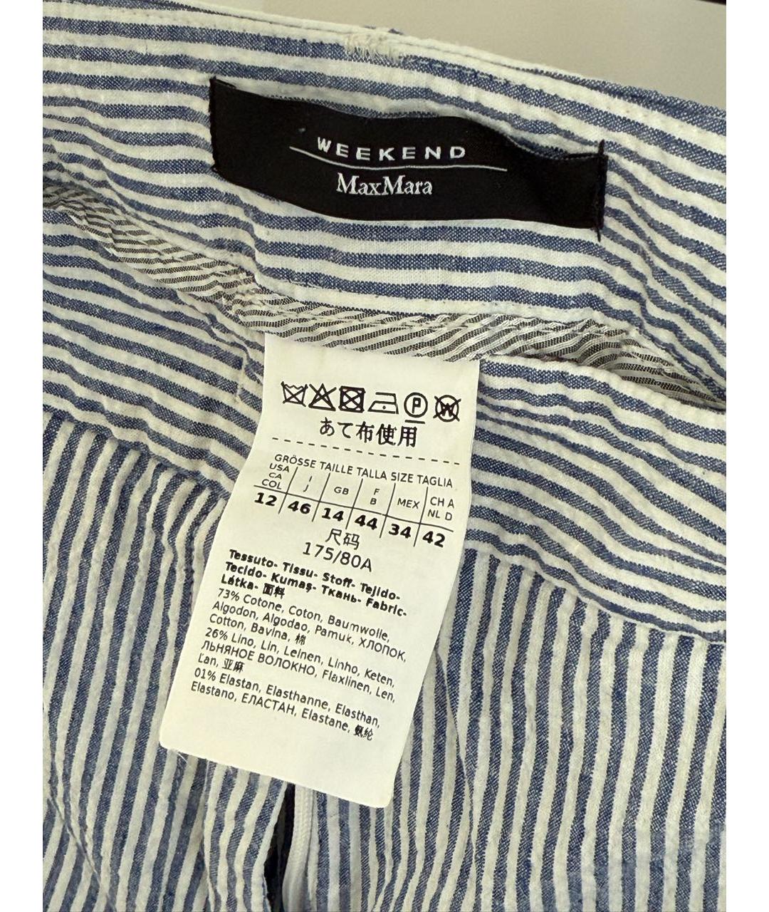 WEEKEND MAX MARA Голубые хлопковые прямые брюки, фото 3