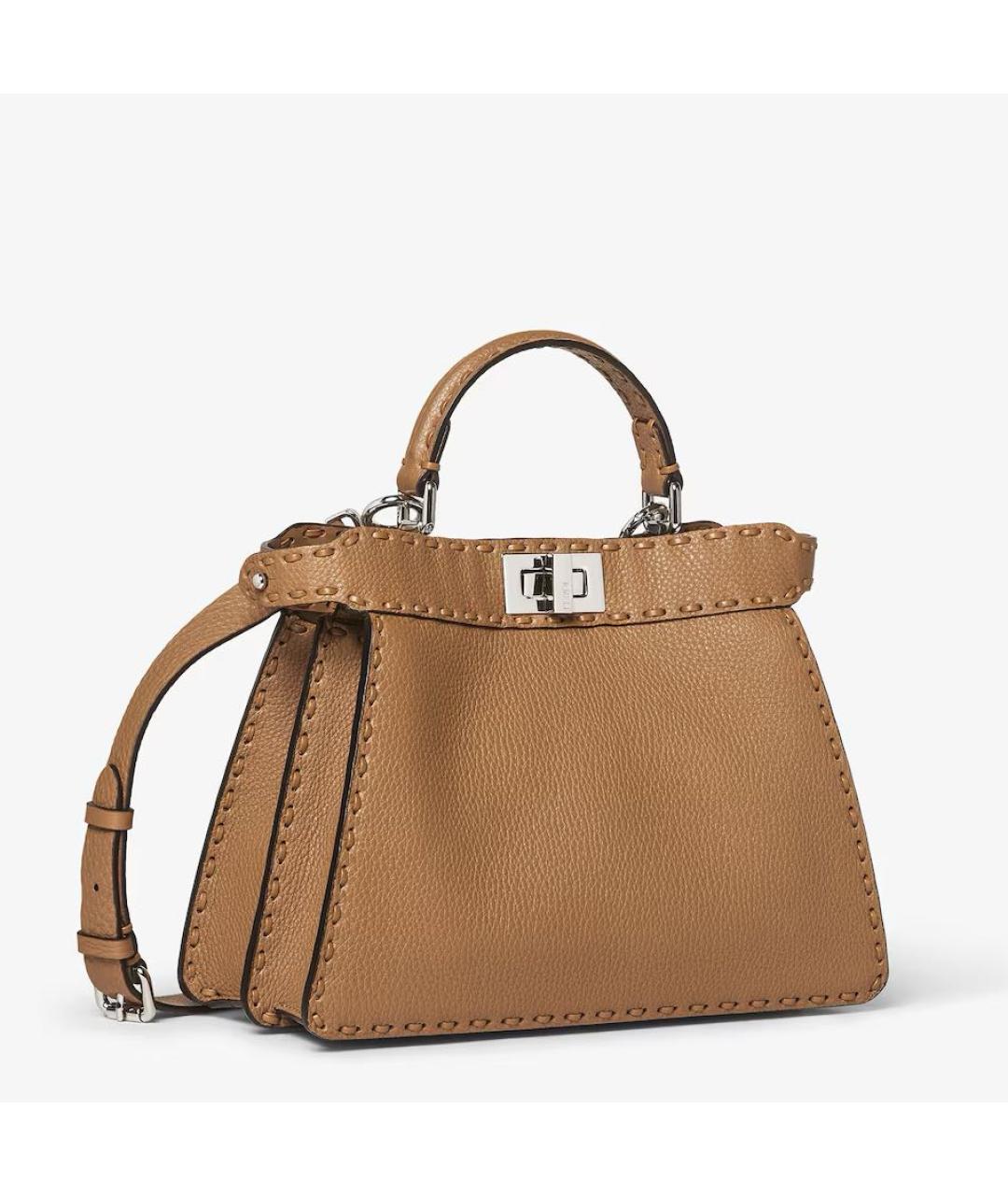 FENDI Коричневая кожаная сумка с короткими ручками, фото 2