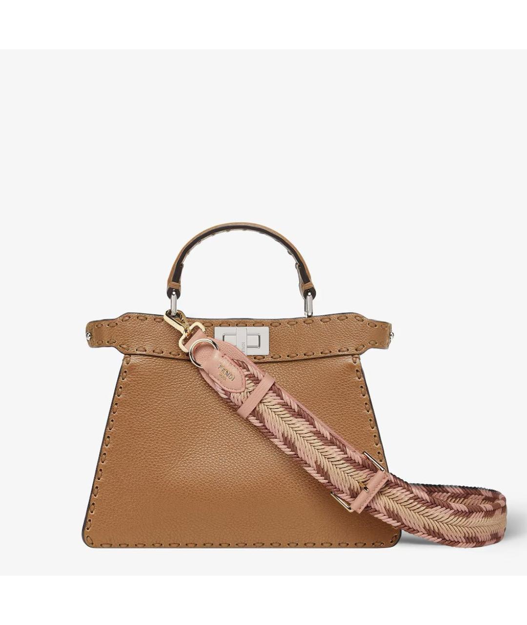 FENDI Коричневая кожаная сумка с короткими ручками, фото 5