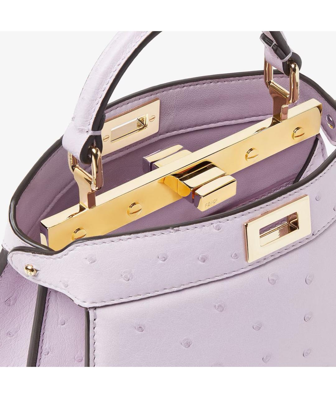 FENDI Фиолетовая сумка с короткими ручками из кожи страуса, фото 4