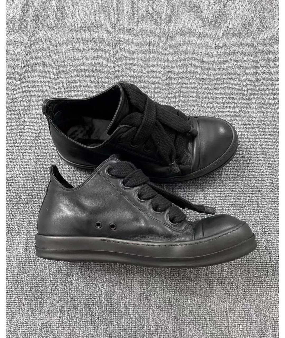 RICK OWENS Черные кожаные низкие кроссовки / кеды, фото 4