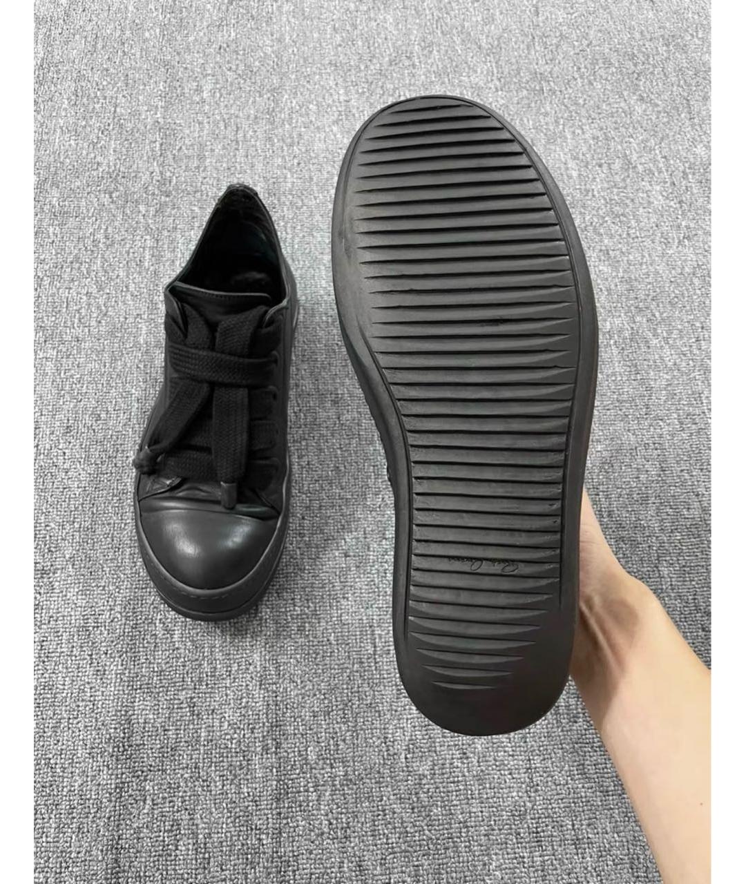 RICK OWENS Черные кожаные низкие кроссовки / кеды, фото 5