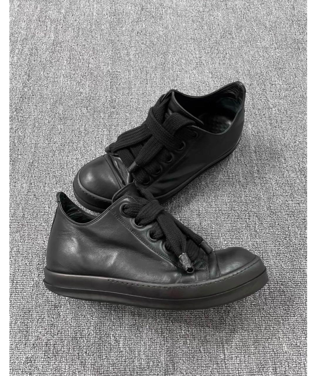 RICK OWENS Черные кожаные низкие кроссовки / кеды, фото 3