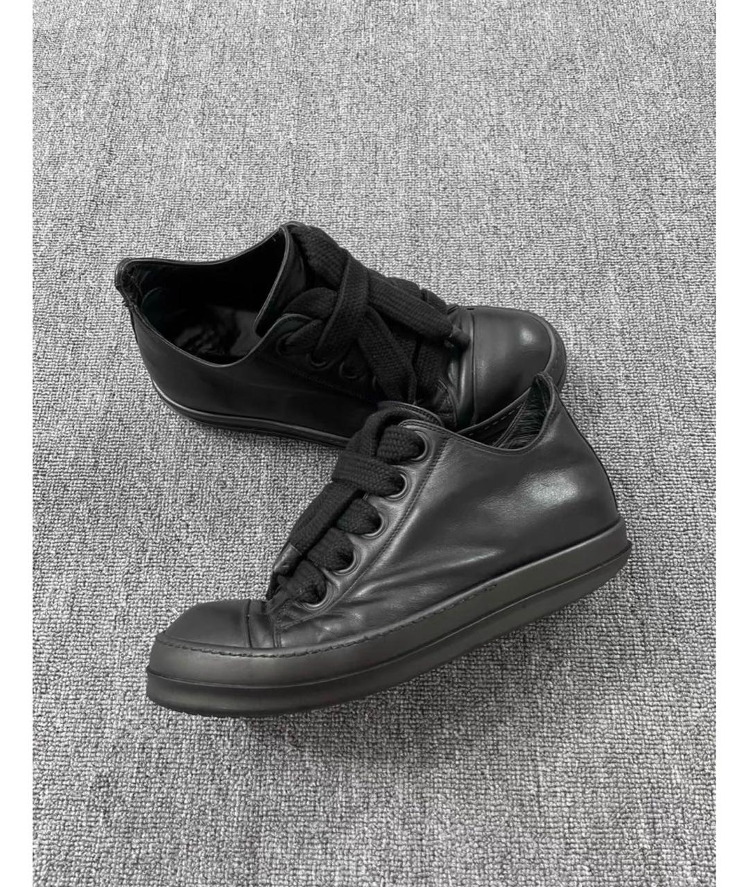 RICK OWENS Черные кожаные низкие кроссовки / кеды, фото 2