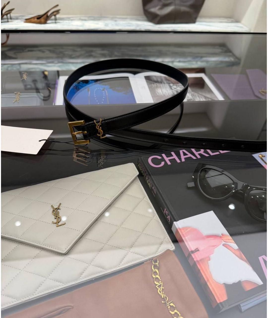 SAINT LAURENT Черный кожаный ремень, фото 3