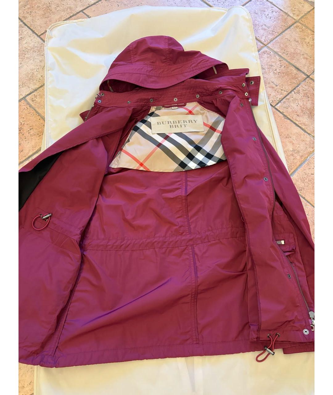 BURBERRY Бордовый полиэстеровый тренч/плащ, фото 4