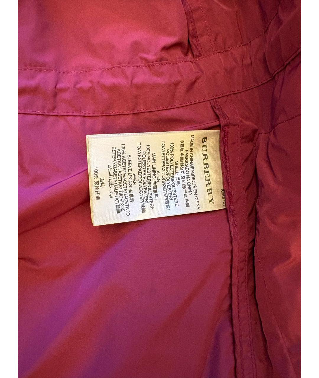 BURBERRY Бордовый полиэстеровый тренч/плащ, фото 6