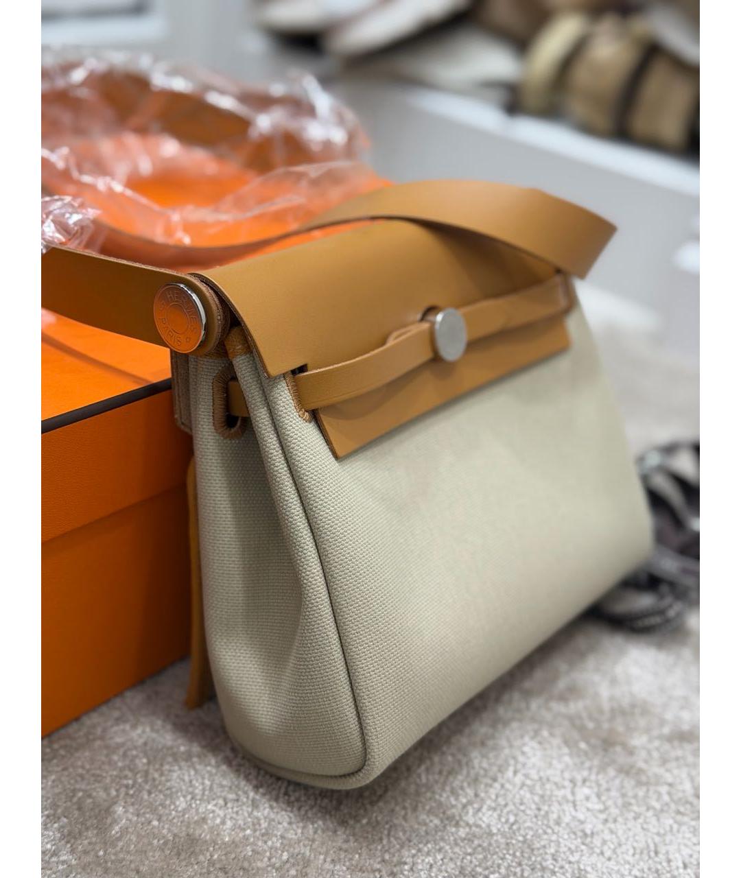 HERMES Бежевая тканевая сумка через плечо, фото 2