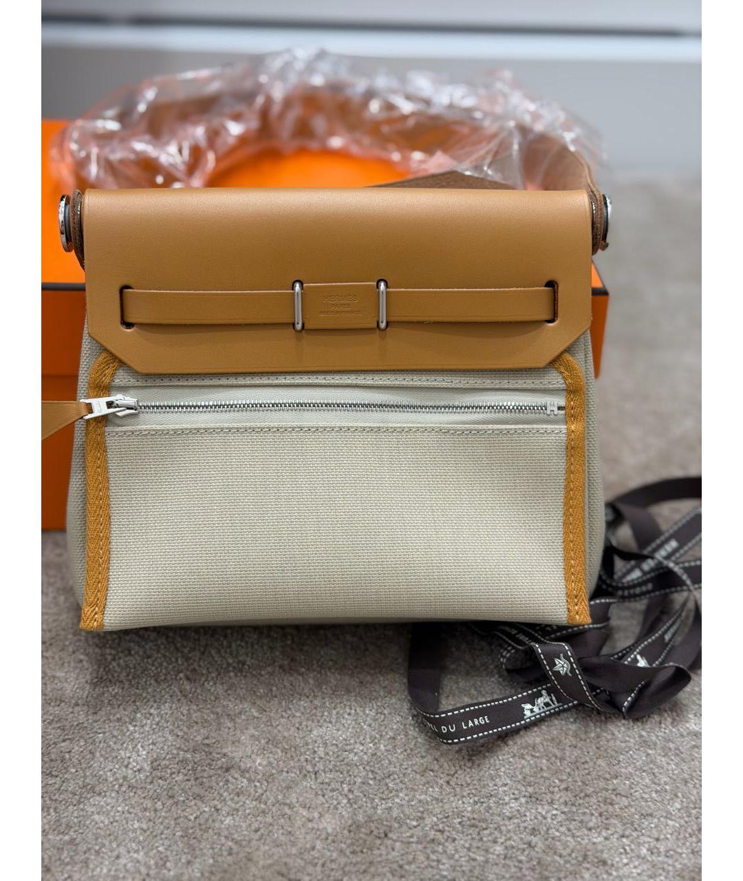 HERMES Бежевая тканевая сумка через плечо, фото 3