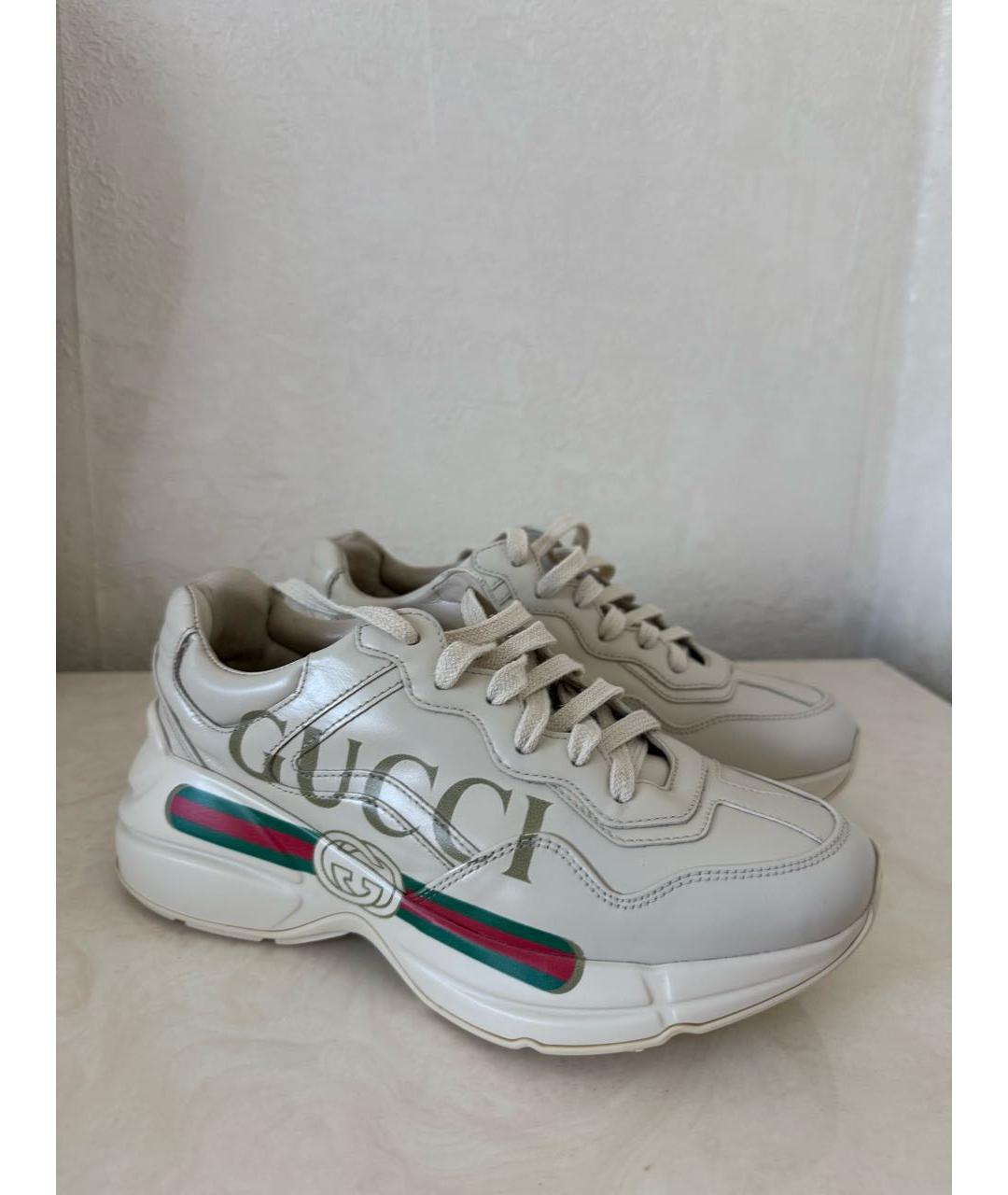 GUCCI Бежевые кожаные кроссовки, фото 2